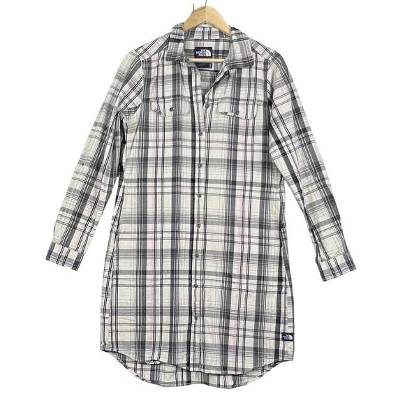 EUC The North Face Campridge Plaid Button Front Pockets Women's Shift Dress M - Picture 1 of 13
